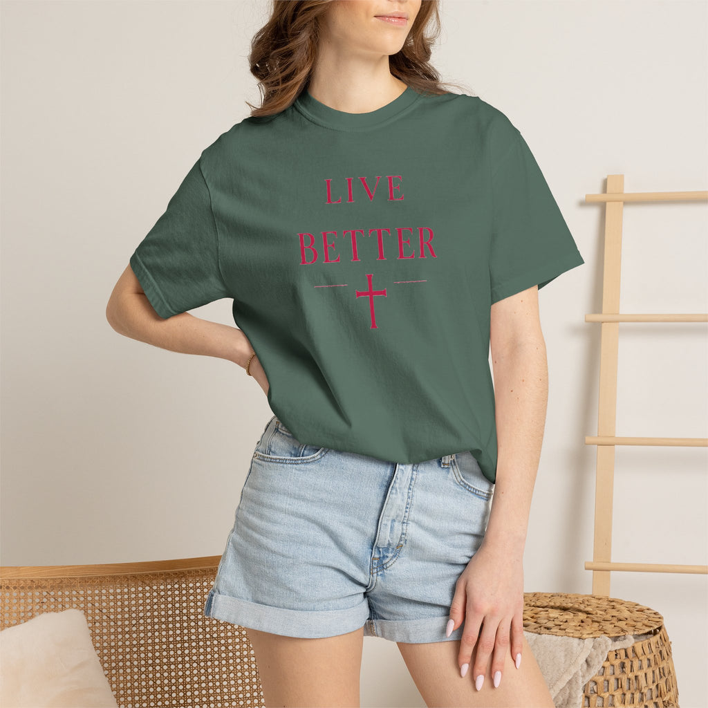 Camiseta "Live Better" para hombre - Camiseta inspiradora minimalista con cruz