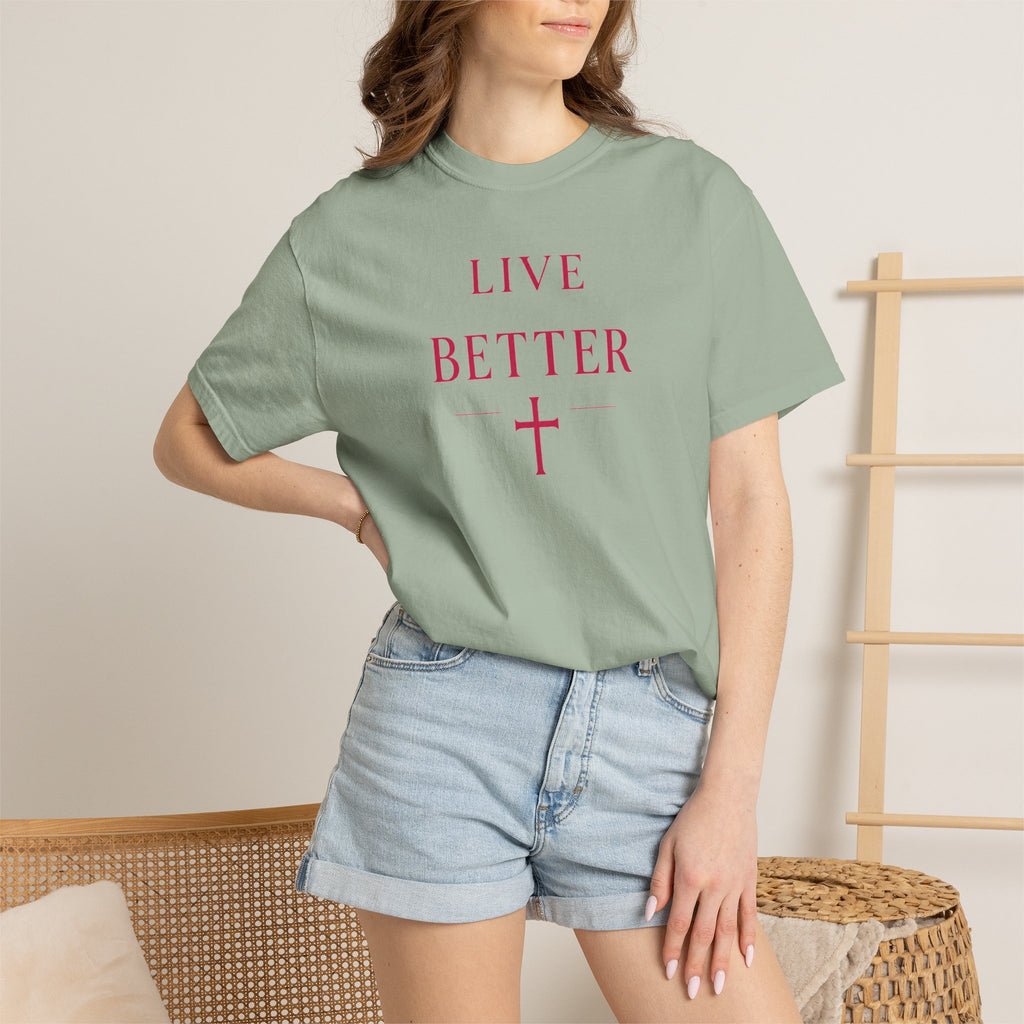 Camiseta "Live Better" para hombre - Camiseta inspiradora minimalista con cruz