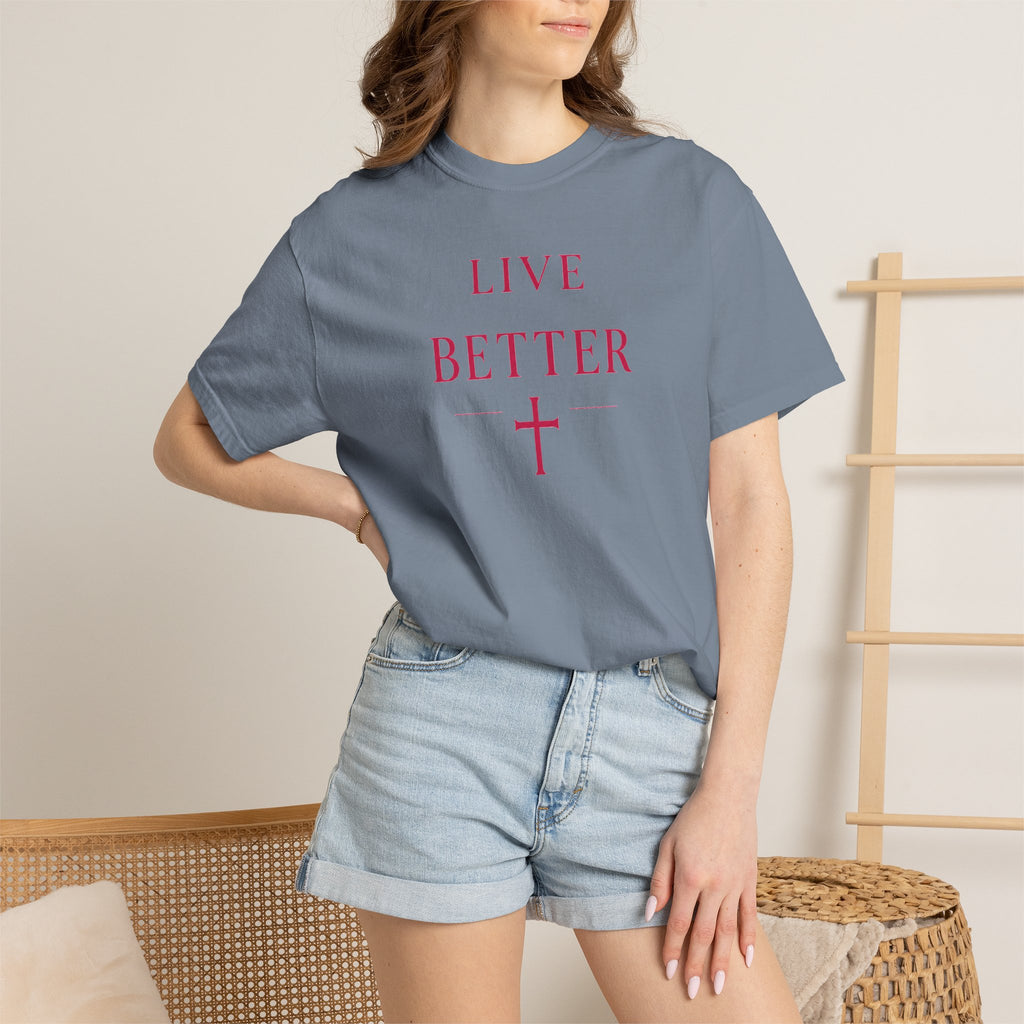Camiseta "Live Better" para hombre - Camiseta inspiradora minimalista con cruz