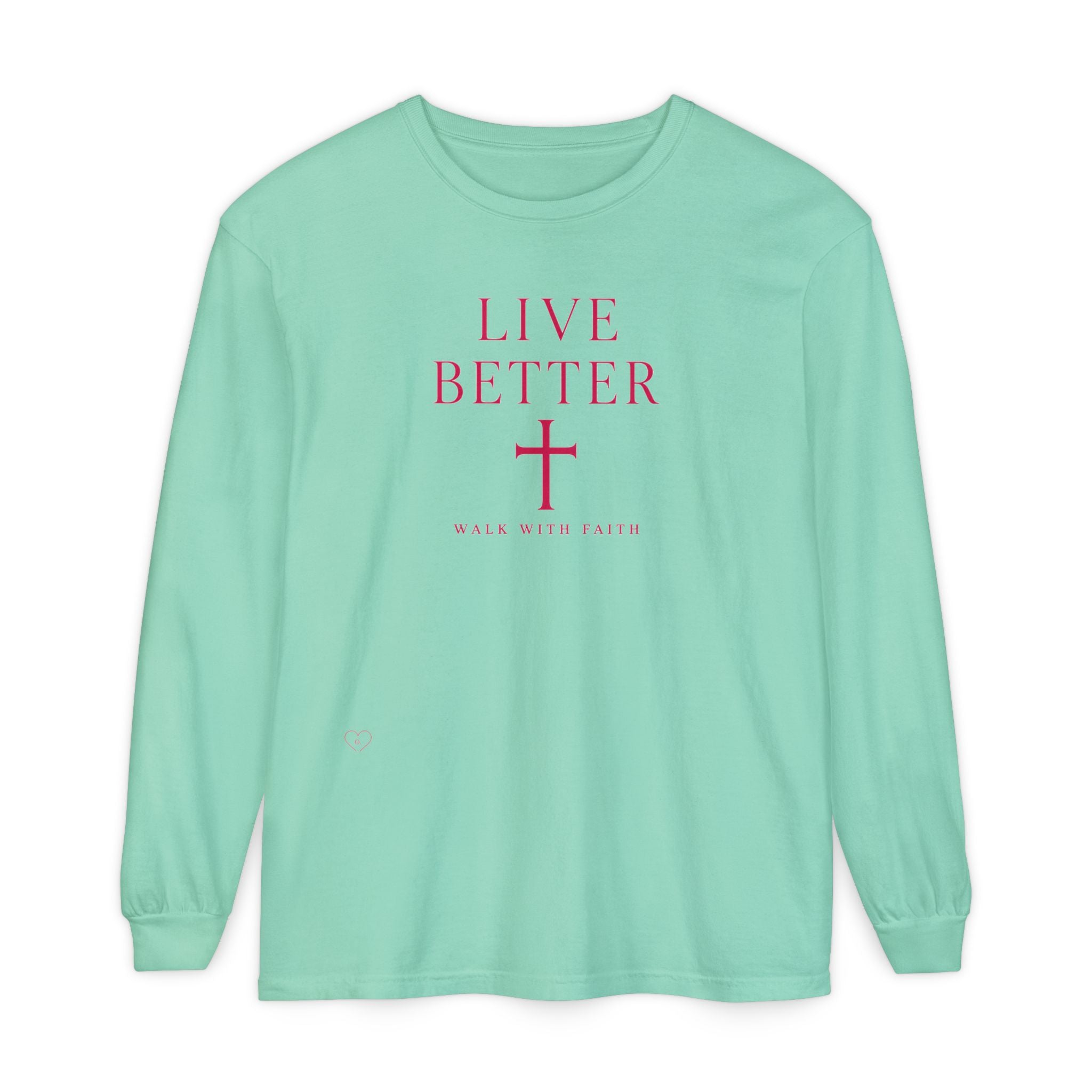 Camiseta de manga larga unisex con cruz "Vive Mejor" — Camiseta cristiana "Camina con fe"