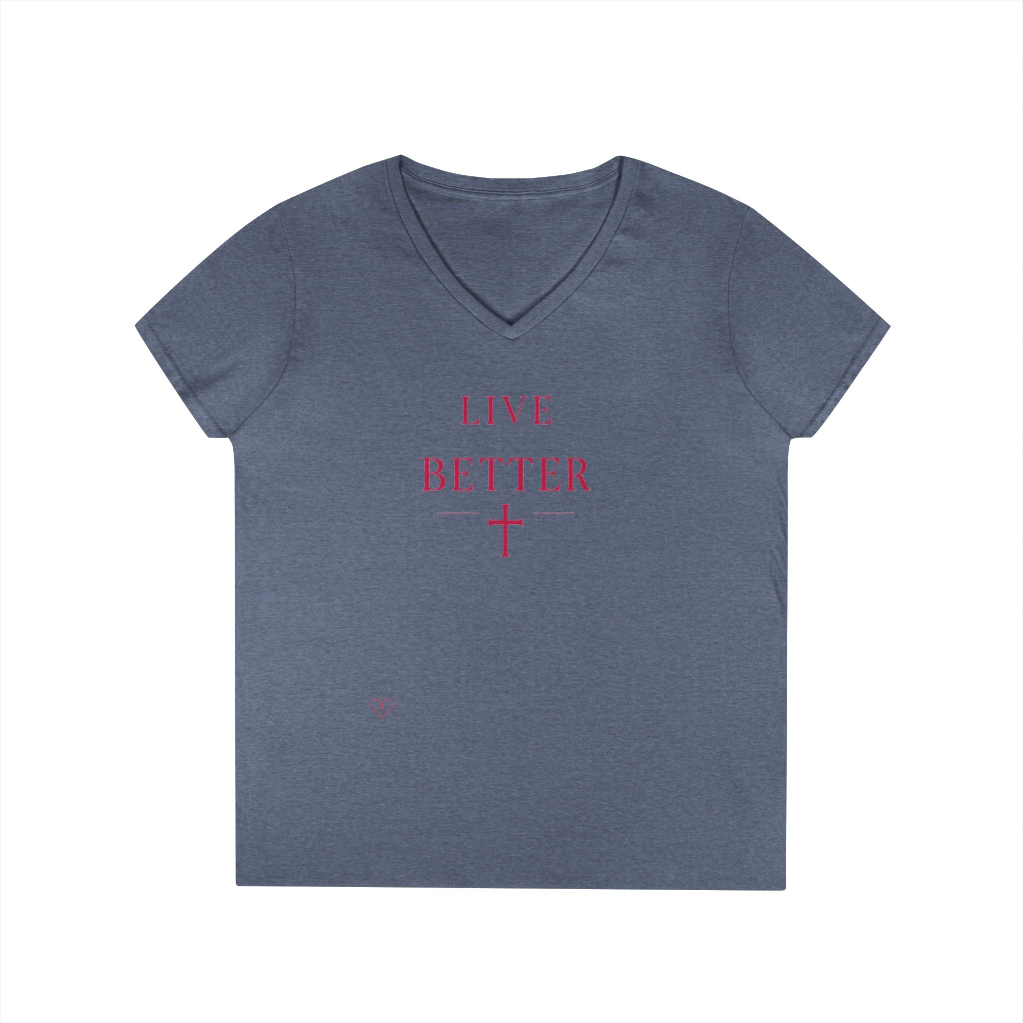Camiseta con cuello en V "Vive Mejor" para mujer — Camiseta cristiana inspiradora femenina con cruz