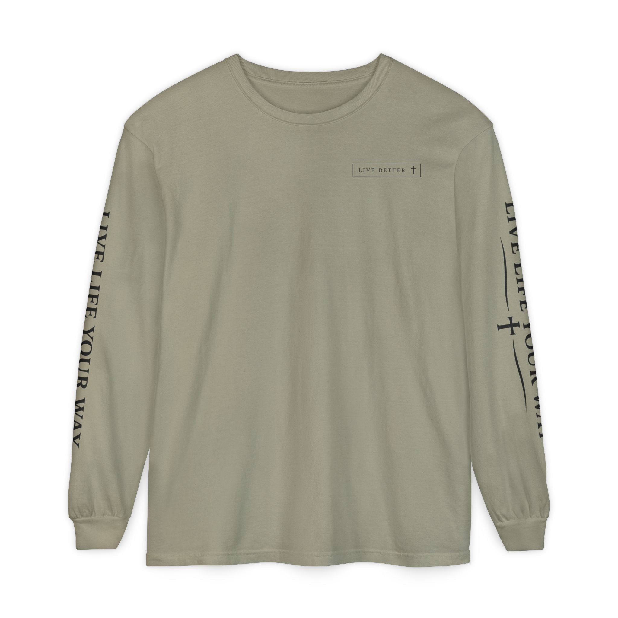 Camiseta de manga larga para hombre, "Vive la vida a tu manera", letras negras