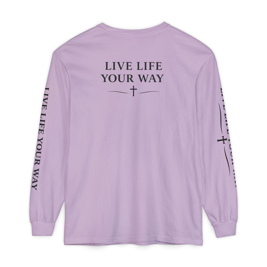 Camiseta de manga larga para hombre, "Vive la vida a tu manera", letras negras