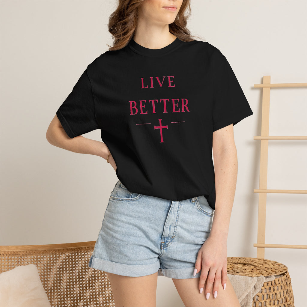Camiseta "Live Better" para hombre - Camiseta inspiradora minimalista con cruz