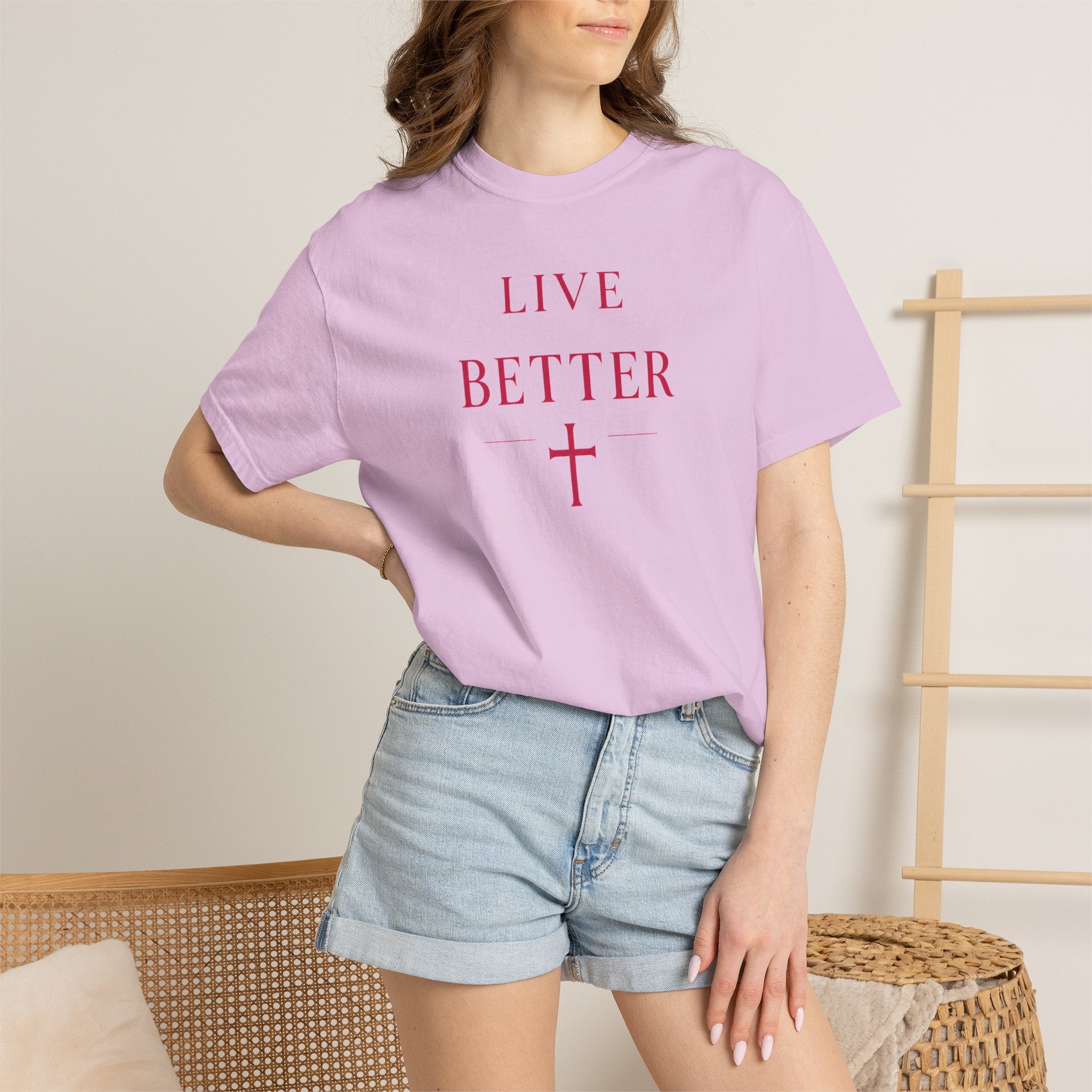 Camiseta "Live Better" para hombre - Camiseta inspiradora minimalista con cruz