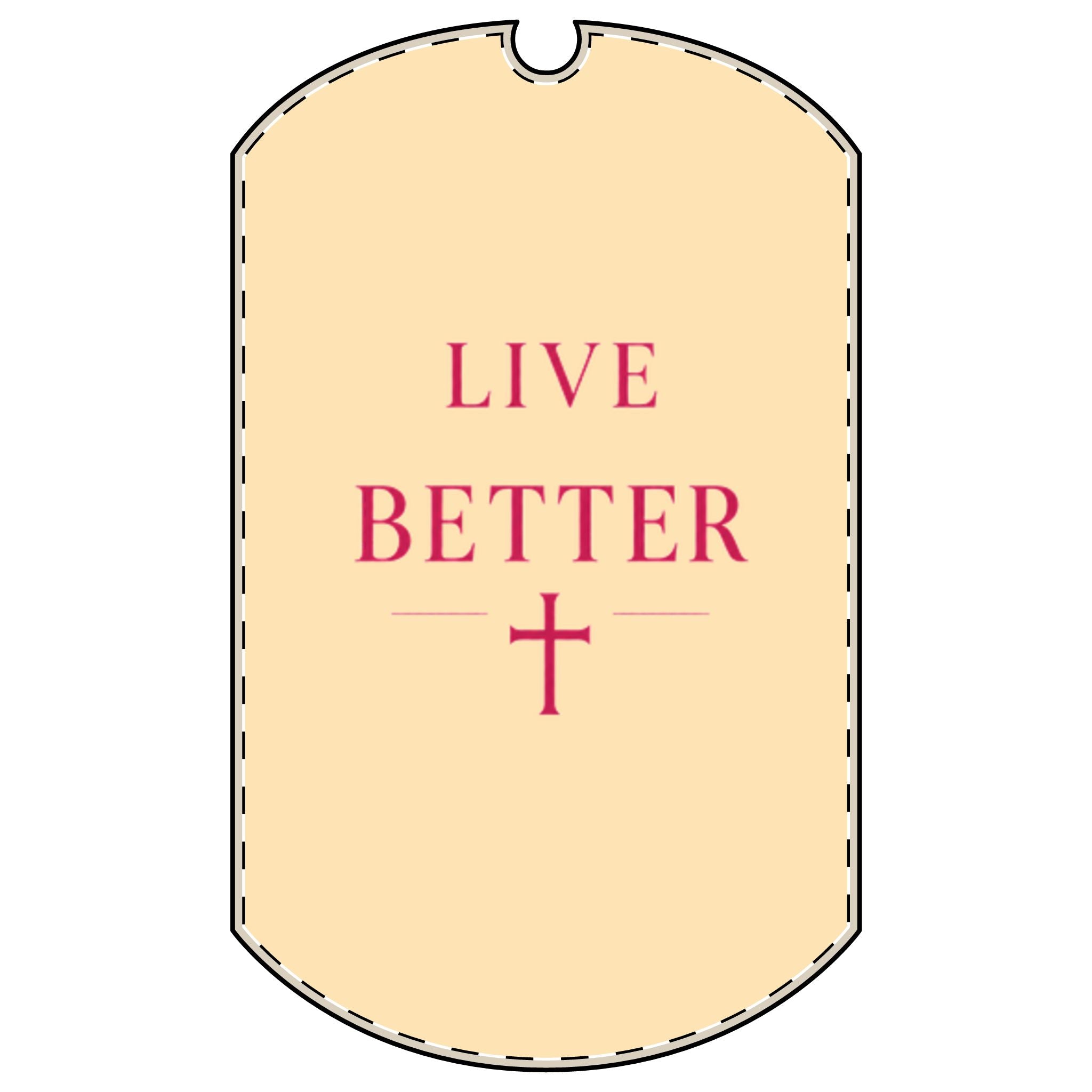 Placa de identificación Live Better para perro — Placa de collar de cruz inspiradora con cadena