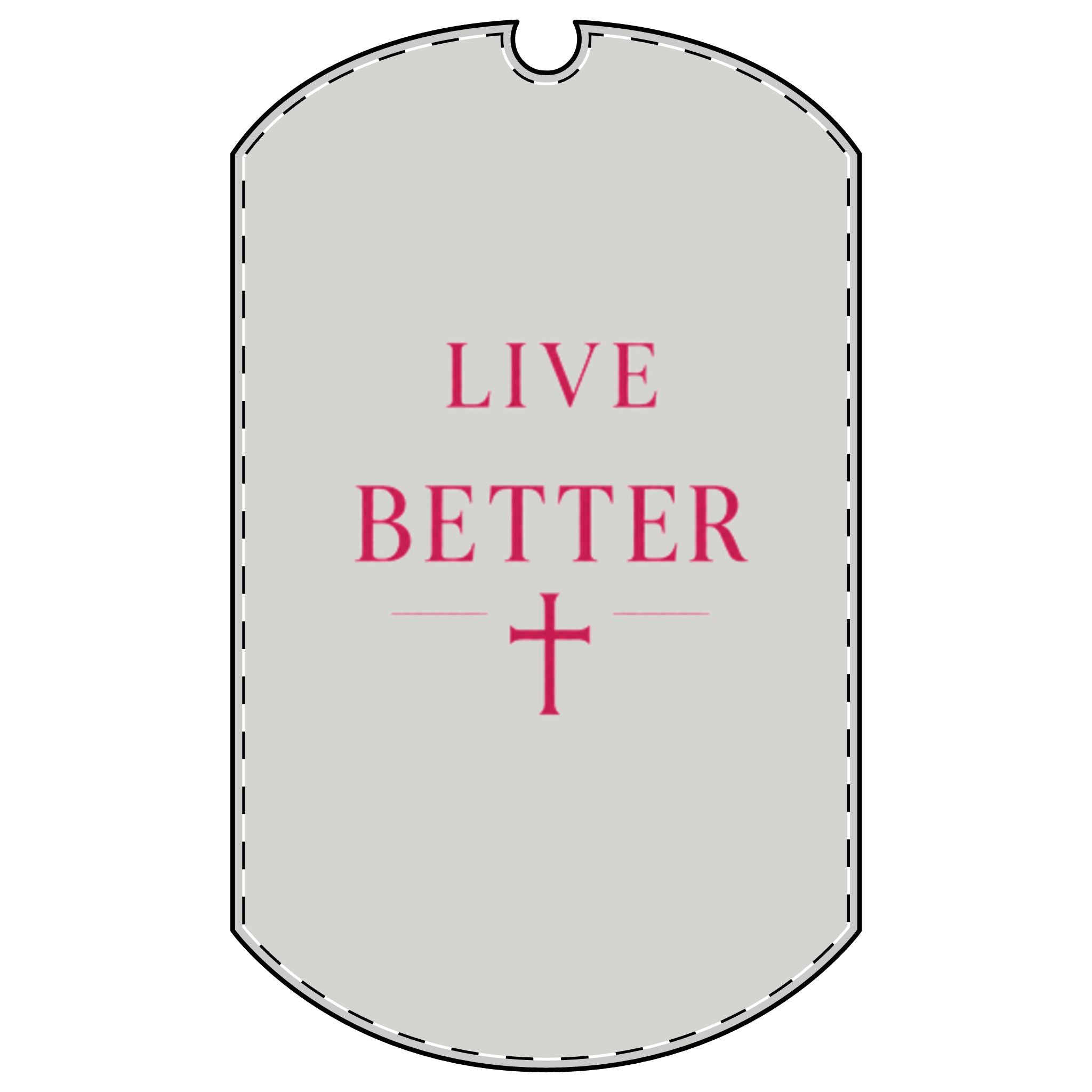 Placa de identificación Live Better para perro — Placa de collar de cruz inspiradora con cadena