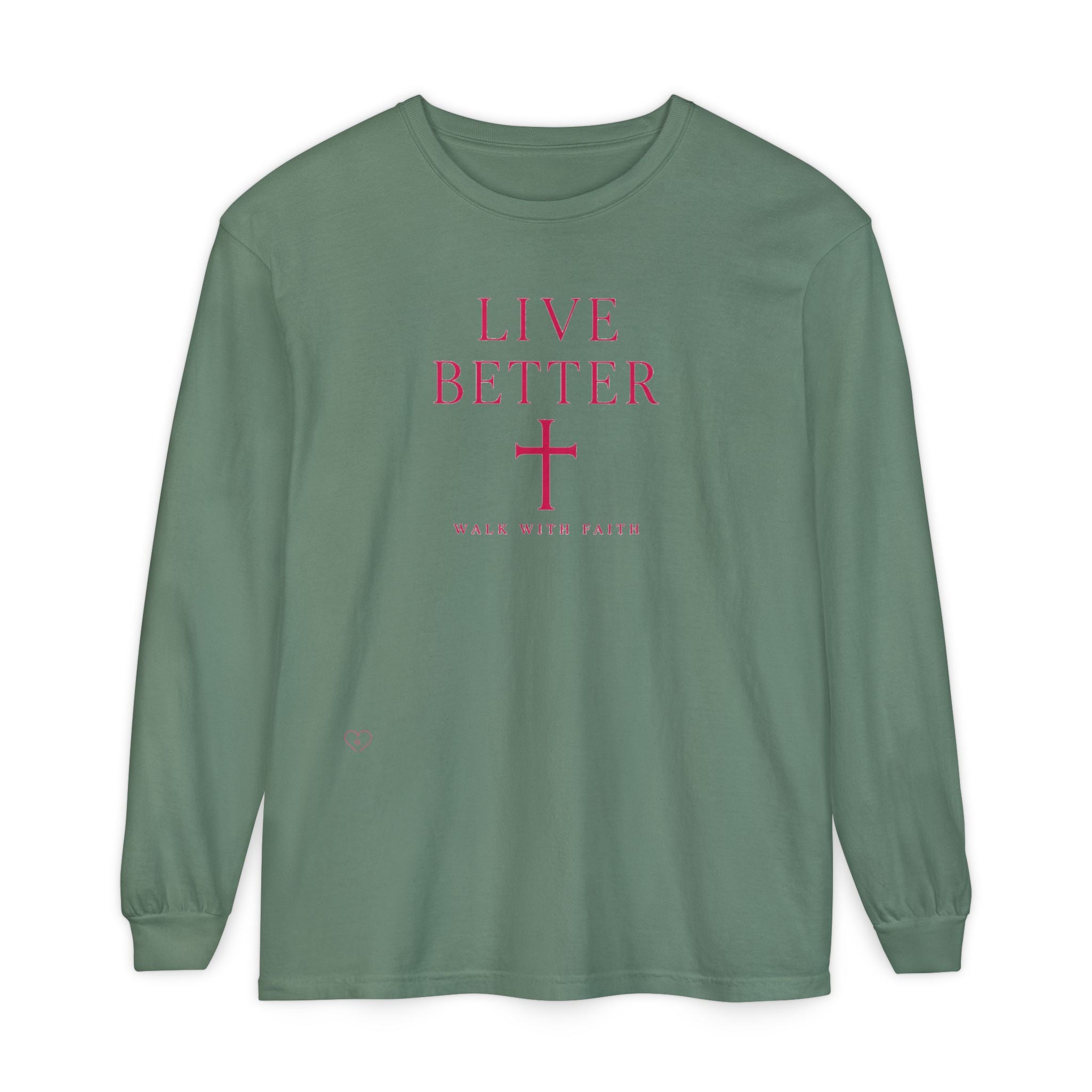 Camiseta de manga larga unisex con cruz "Vive Mejor" — Camiseta cristiana "Camina con fe"