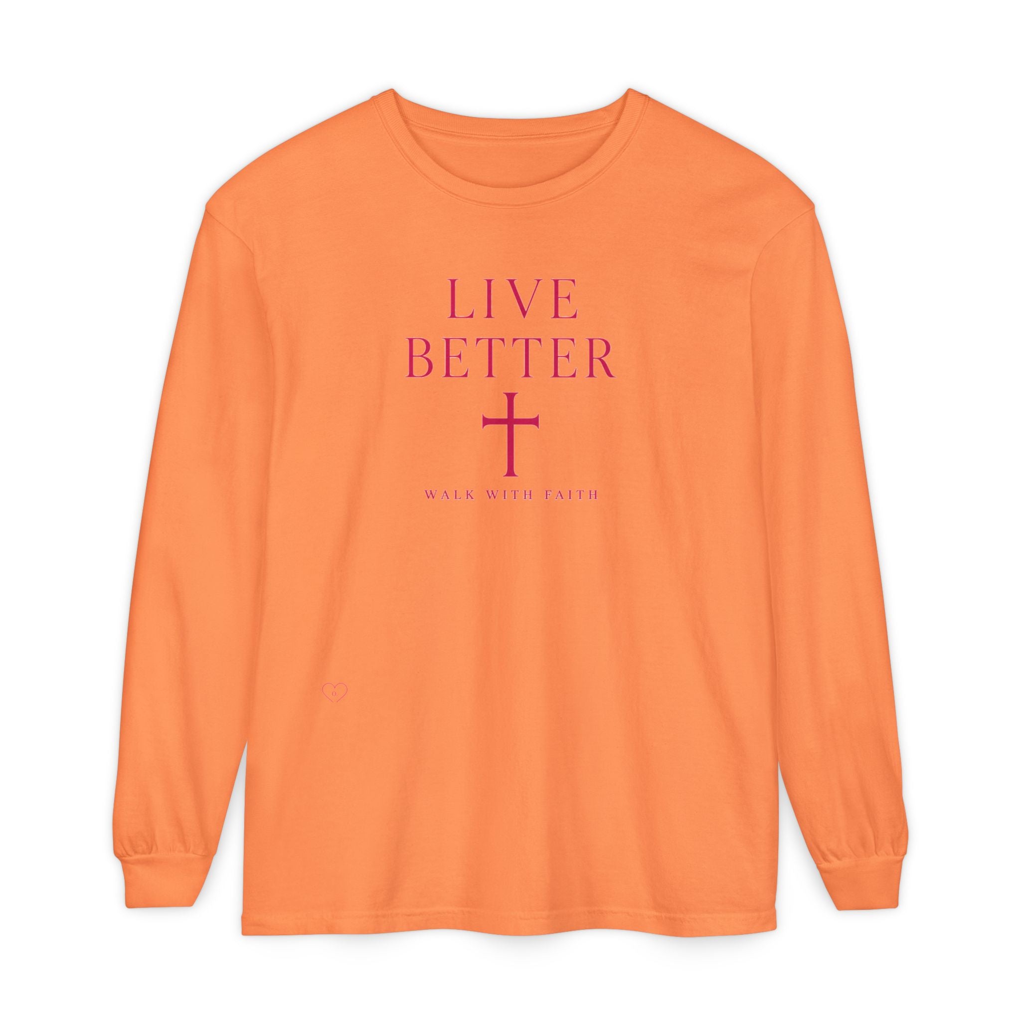 Camiseta de manga larga unisex con cruz "Vive Mejor" — Camiseta cristiana "Camina con fe"