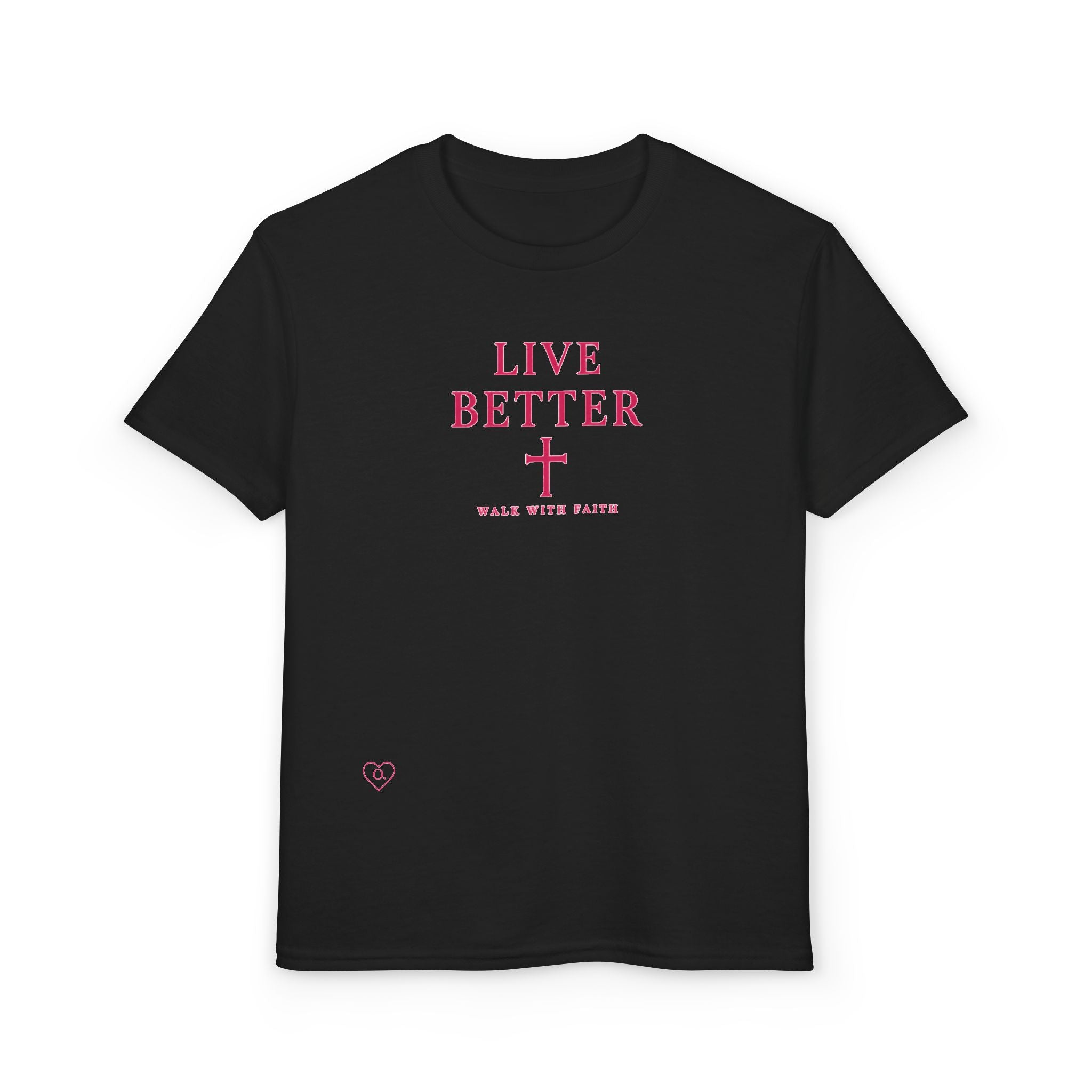 Camiseta juvenil — "Vive mejor, camina con fe" - Camiseta rosa con el lema "Fe"