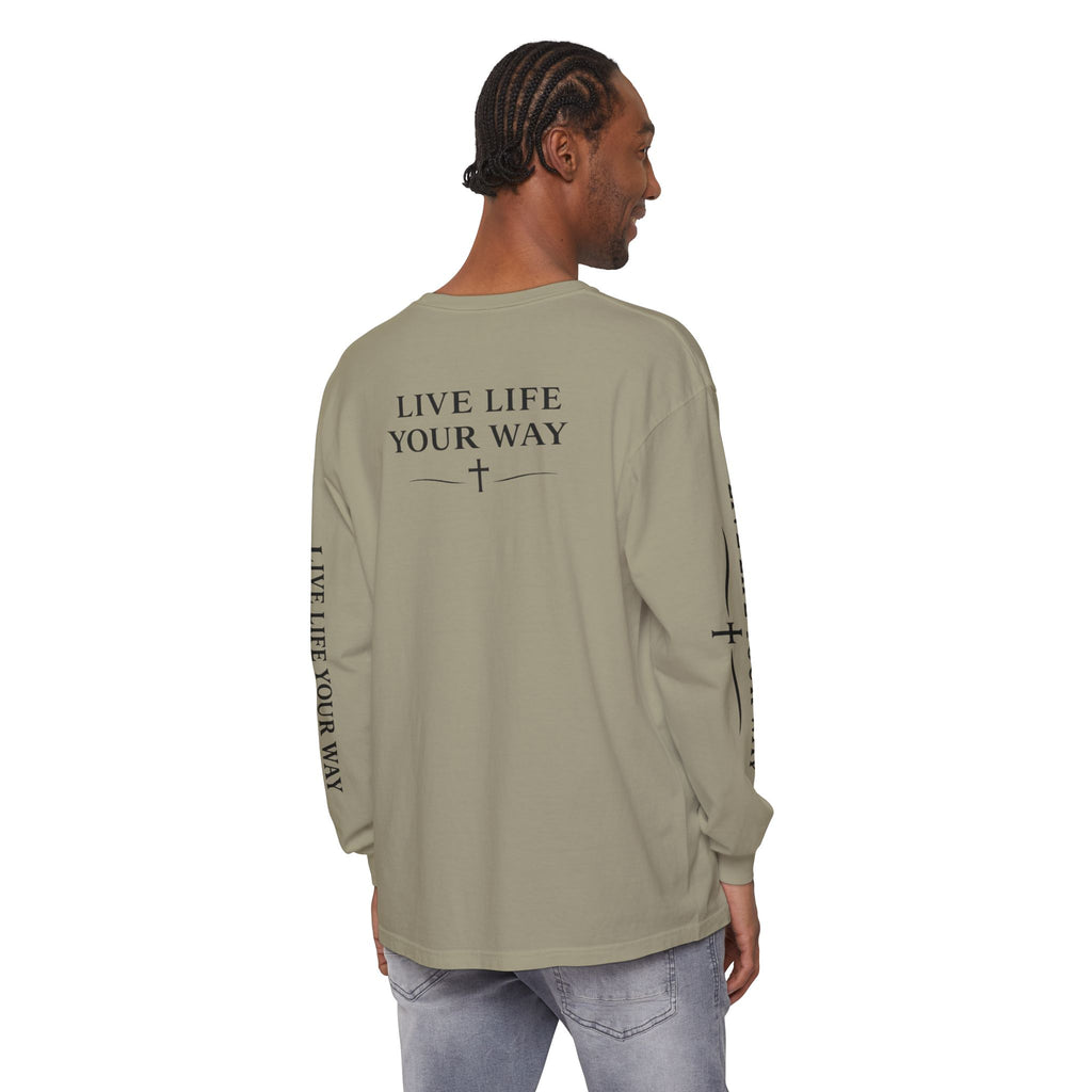 Camiseta de manga larga para hombre, "Vive la vida a tu manera", letras negras