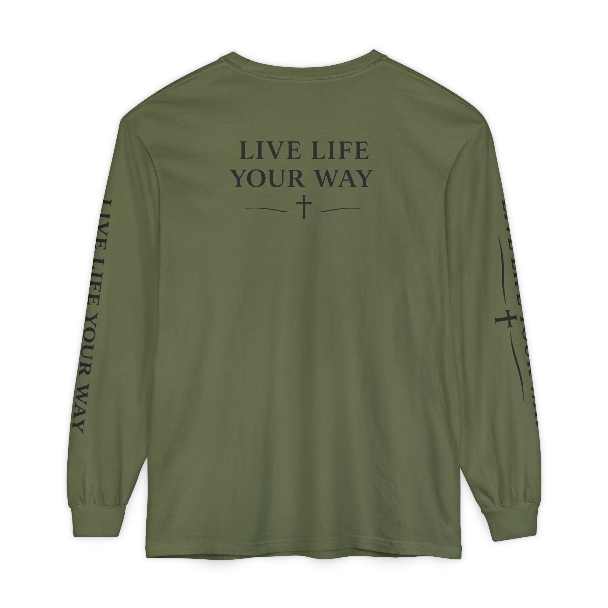 Camiseta de manga larga para hombre, "Vive la vida a tu manera", letras negras