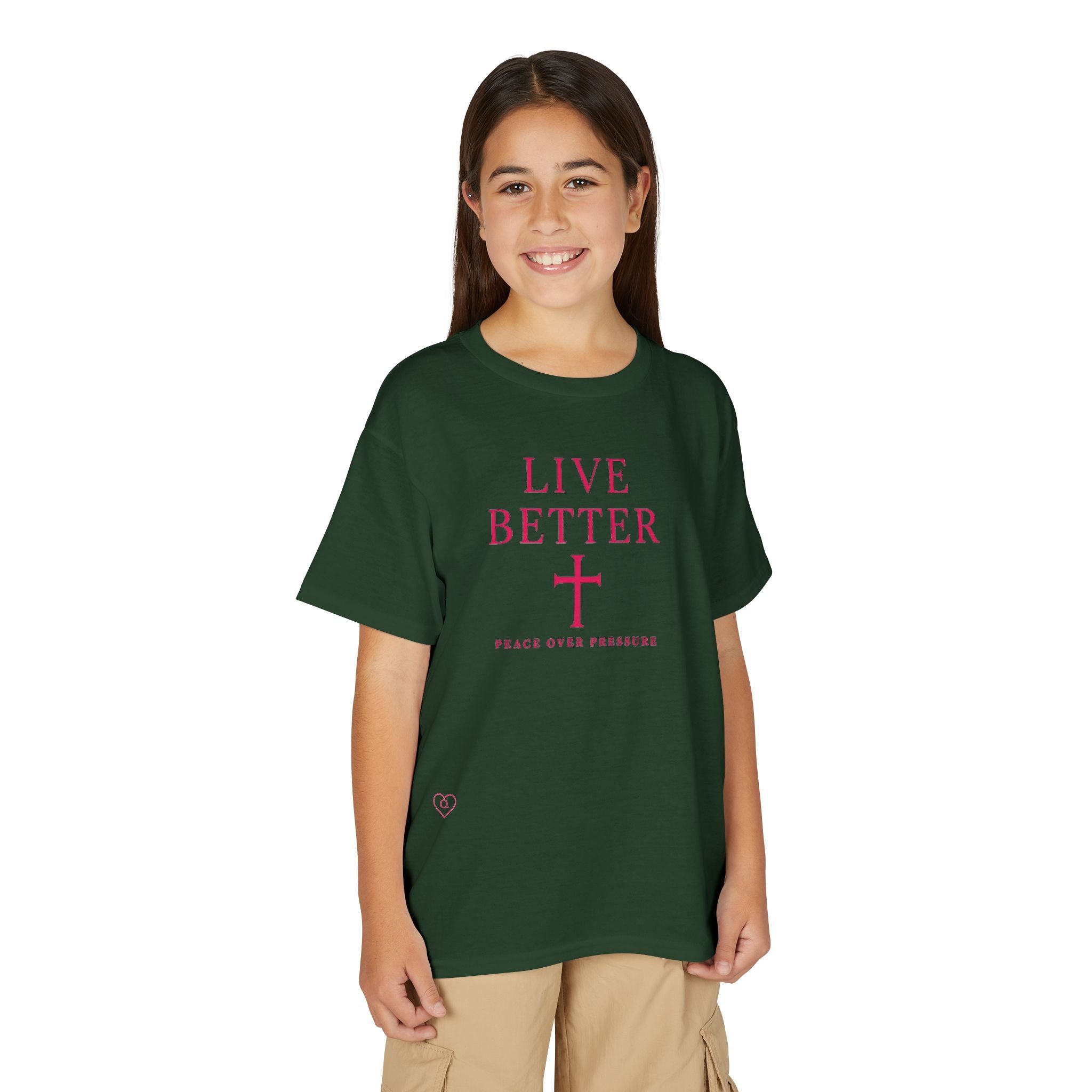 Camiseta juvenil "Vive mejor la paz que la presión" - Pink Faith