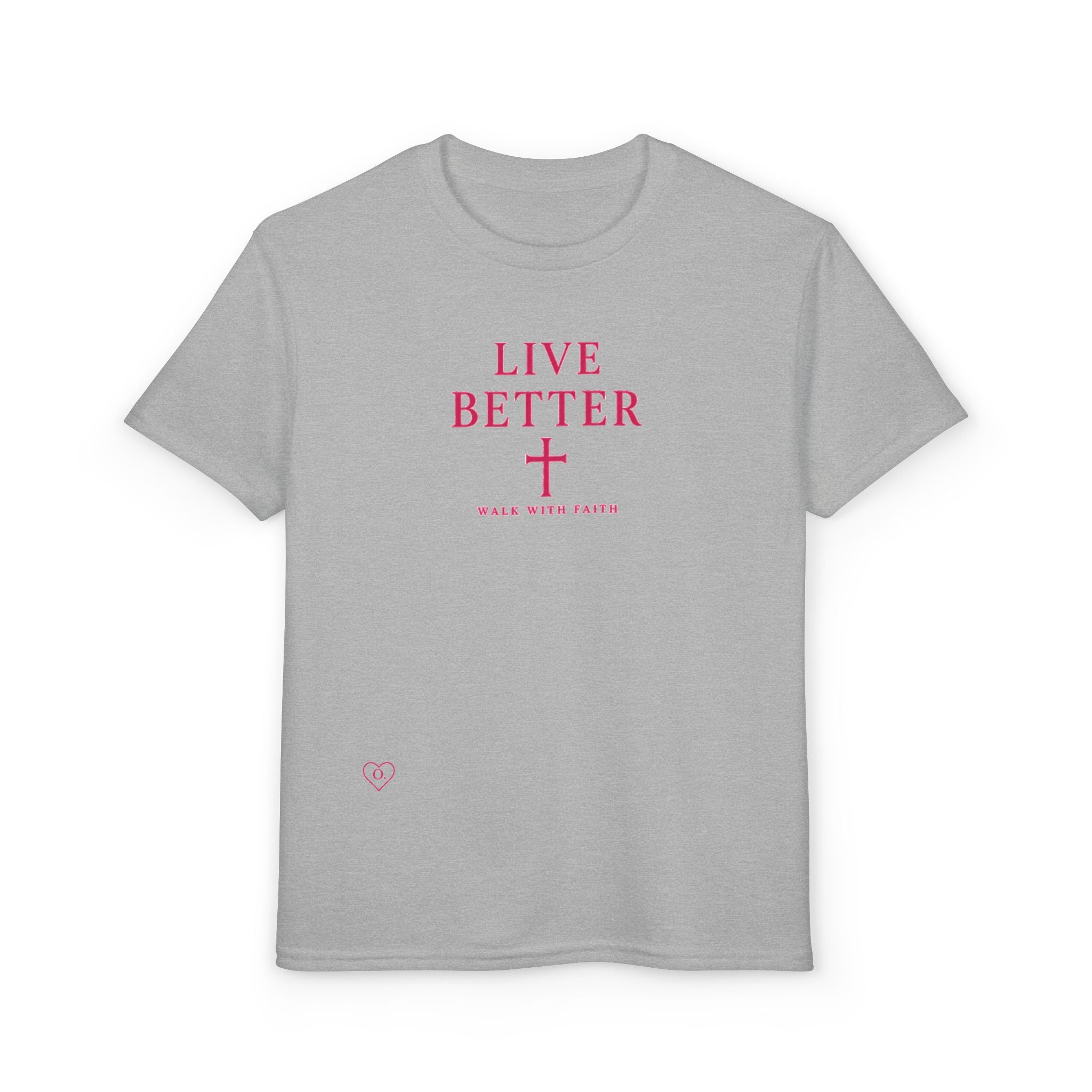 Camiseta juvenil — "Vive mejor, camina con fe" - Camiseta rosa con el lema "Fe"