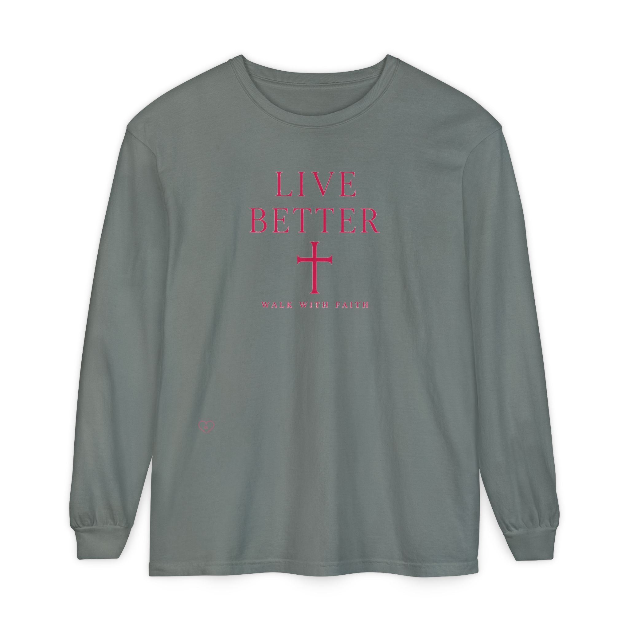 Camiseta de manga larga unisex con cruz "Vive Mejor" — Camiseta cristiana "Camina con fe"