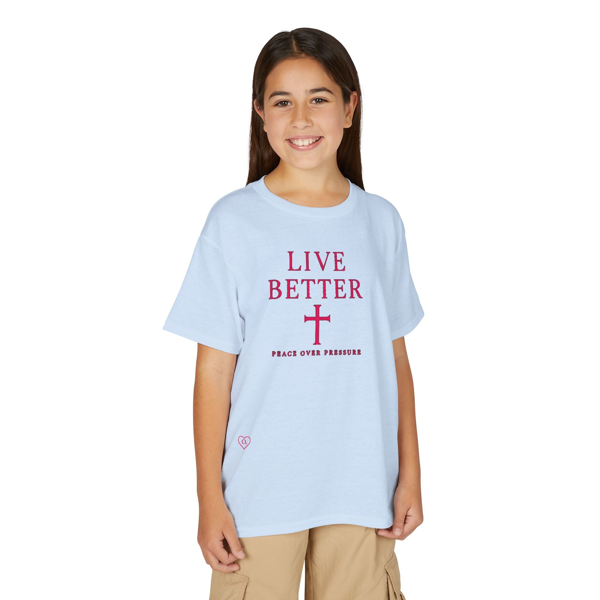 Camiseta juvenil "Vive mejor la paz que la presión" - Pink Faith