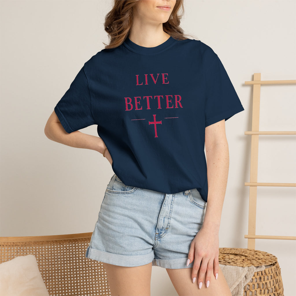 Camiseta "Live Better" para hombre - Camiseta inspiradora minimalista con cruz