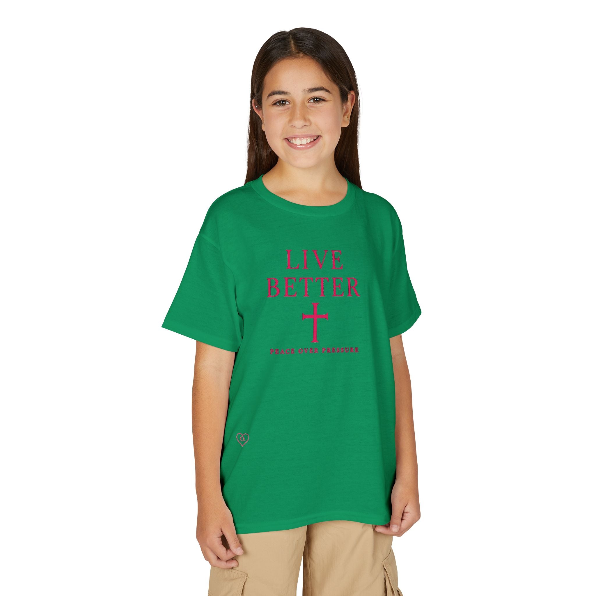 Camiseta juvenil "Vive mejor la paz que la presión" - Pink Faith