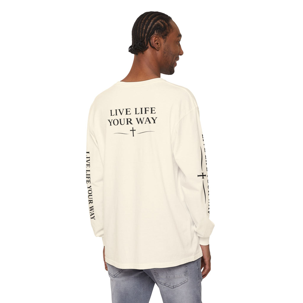 Camiseta de manga larga para hombre, "Vive la vida a tu manera", letras negras