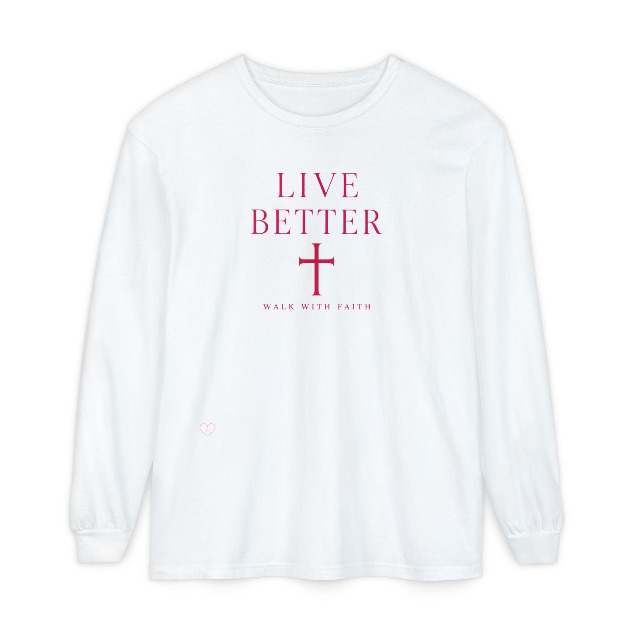Camiseta de manga larga unisex con cruz "Vive Mejor" — Camiseta cristiana "Camina con fe"