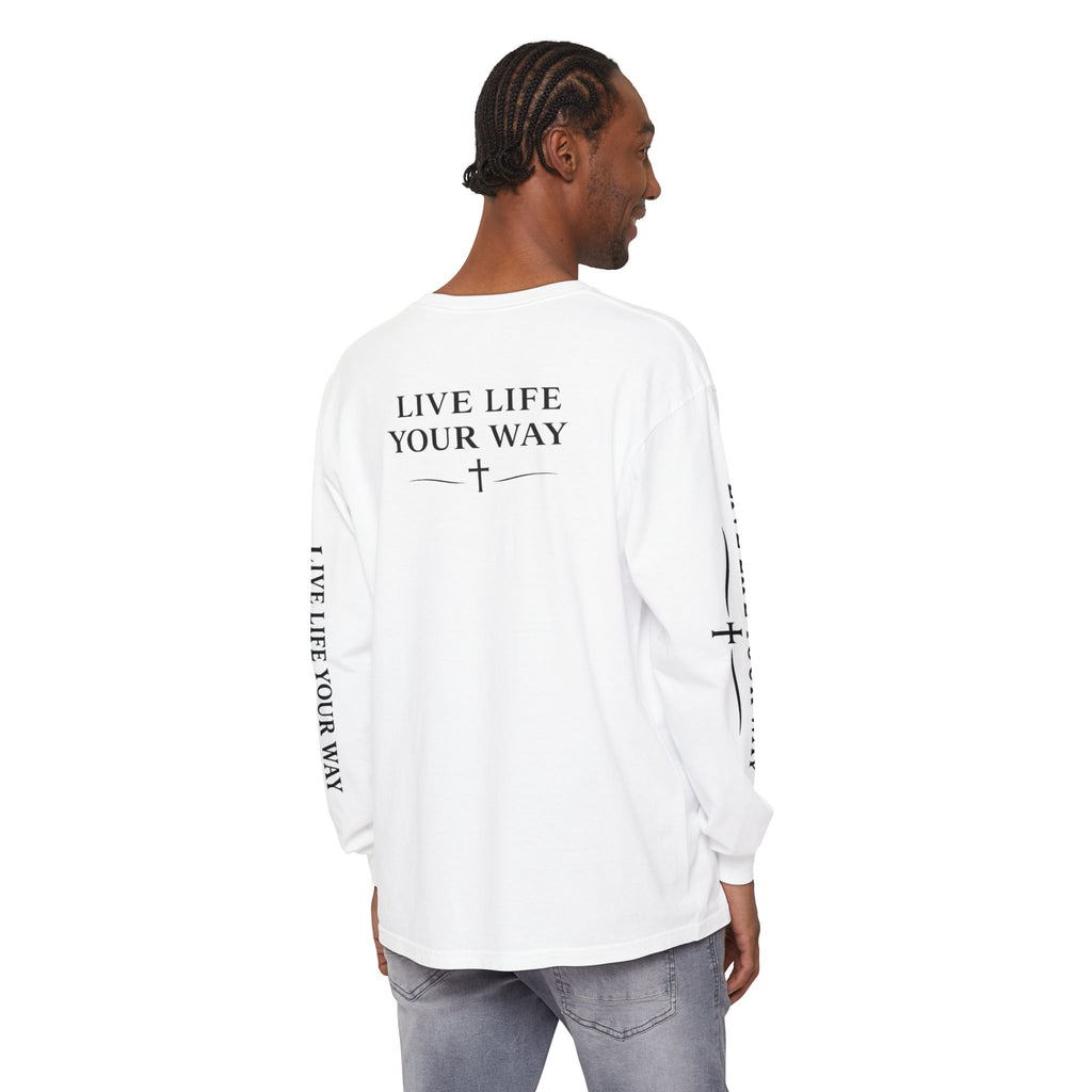 Camiseta de manga larga para hombre, "Vive la vida a tu manera", letras negras