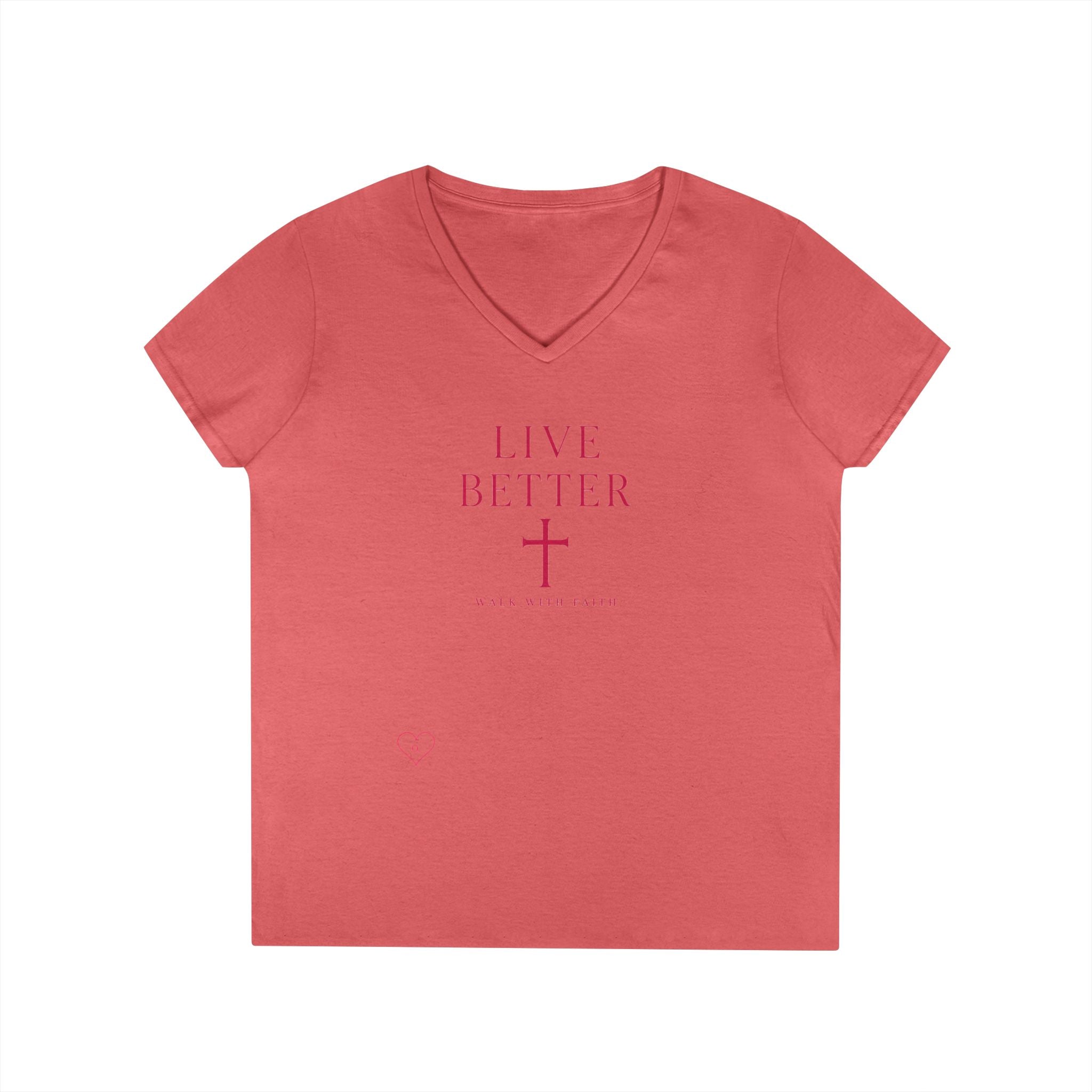 Camiseta de cuello de pico para mujer "Vive mejor, camina con fe" — Camiseta cristiana inspiradora femenina con cruz