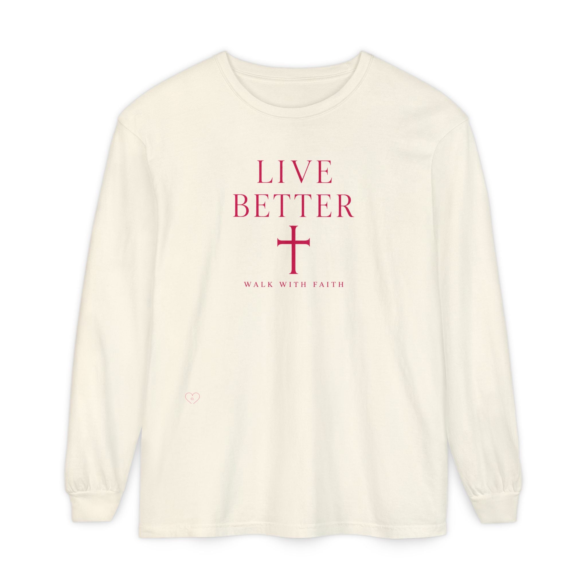Camiseta de manga larga unisex con cruz "Vive Mejor" — Camiseta cristiana "Camina con fe"