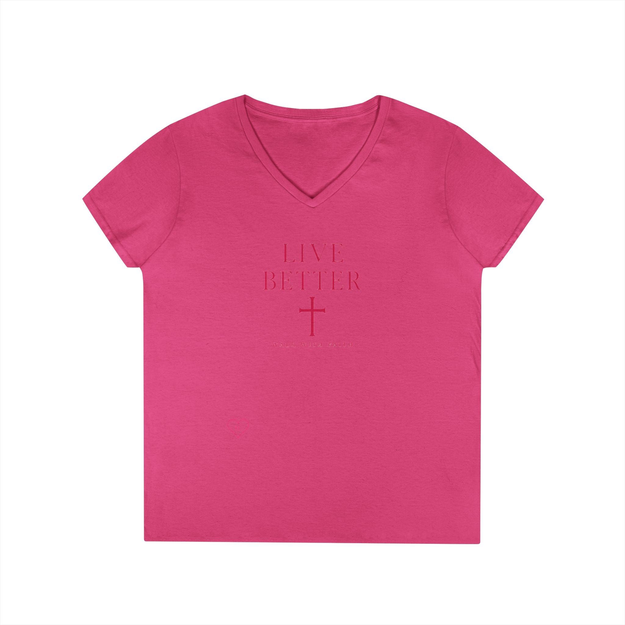 Camiseta de cuello de pico para mujer "Vive mejor, camina con fe" — Camiseta cristiana inspiradora femenina con cruz