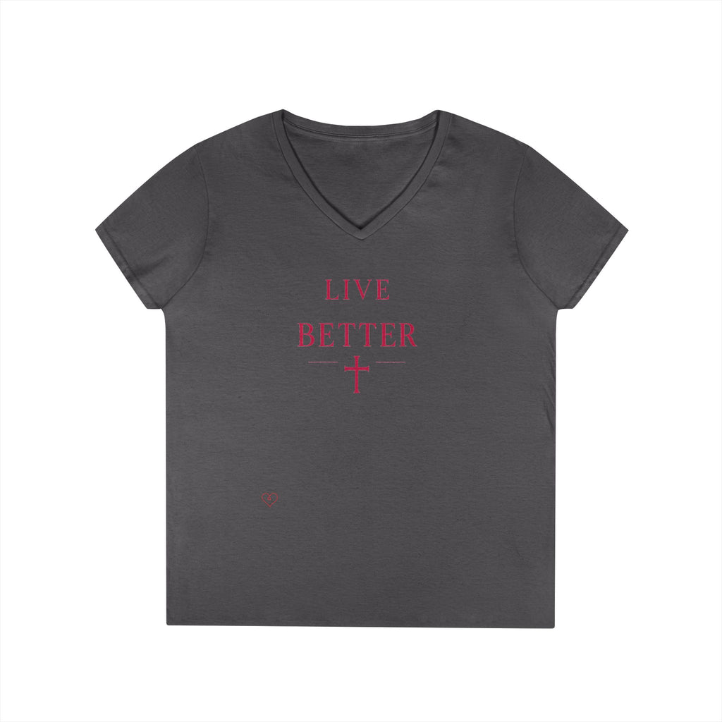 Camiseta con cuello en V "Vive Mejor" para mujer — Camiseta cristiana inspiradora femenina con cruz