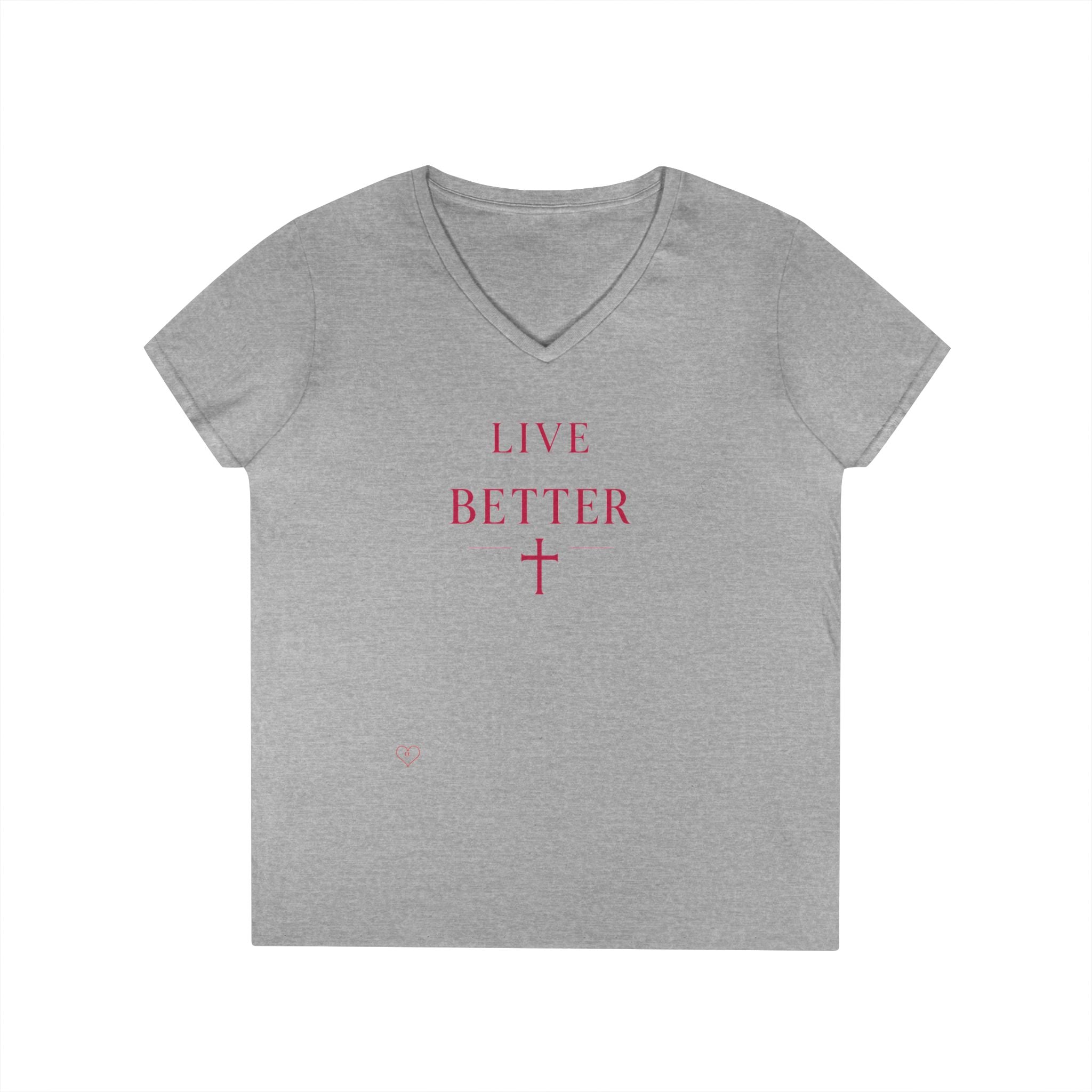Camiseta con cuello en V "Vive Mejor" para mujer — Camiseta cristiana inspiradora femenina con cruz