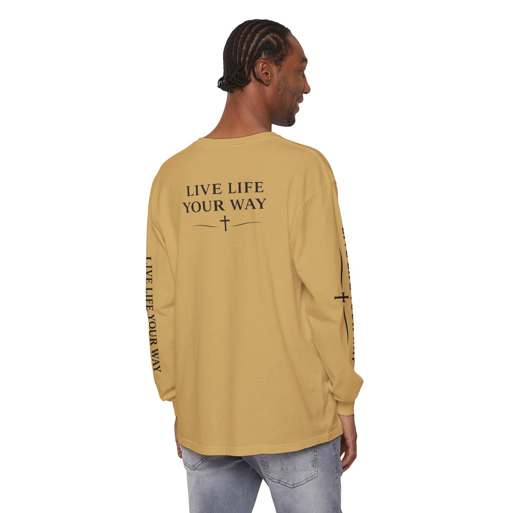 Camiseta de manga larga para hombre, "Vive la vida a tu manera", letras negras