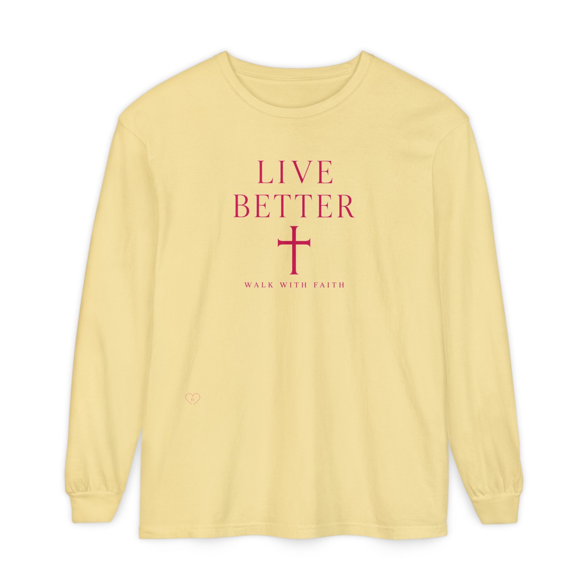 Camiseta de manga larga unisex con cruz "Vive Mejor" — Camiseta cristiana "Camina con fe"