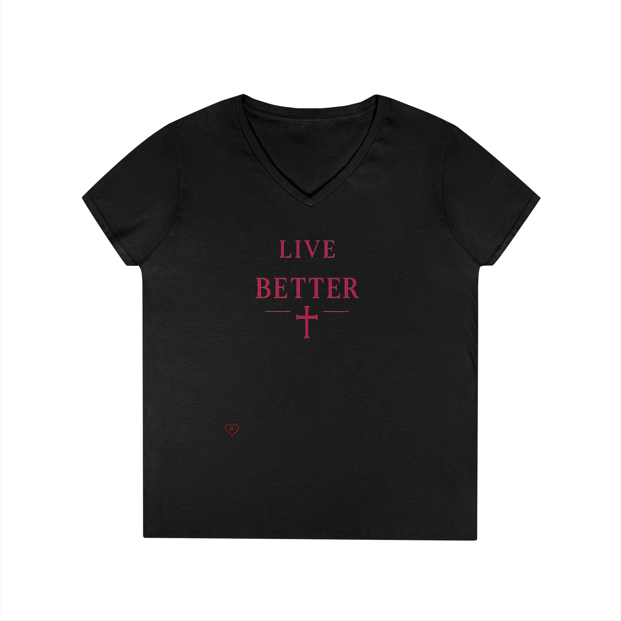 Camiseta con cuello en V "Vive Mejor" para mujer — Camiseta cristiana inspiradora femenina con cruz