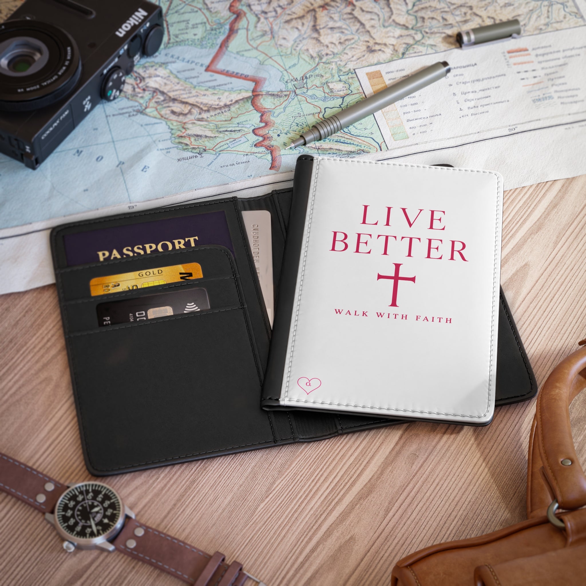 Funda de Pasaporte Cristiano Live Better — Cartera de Viaje Camina con Fe
