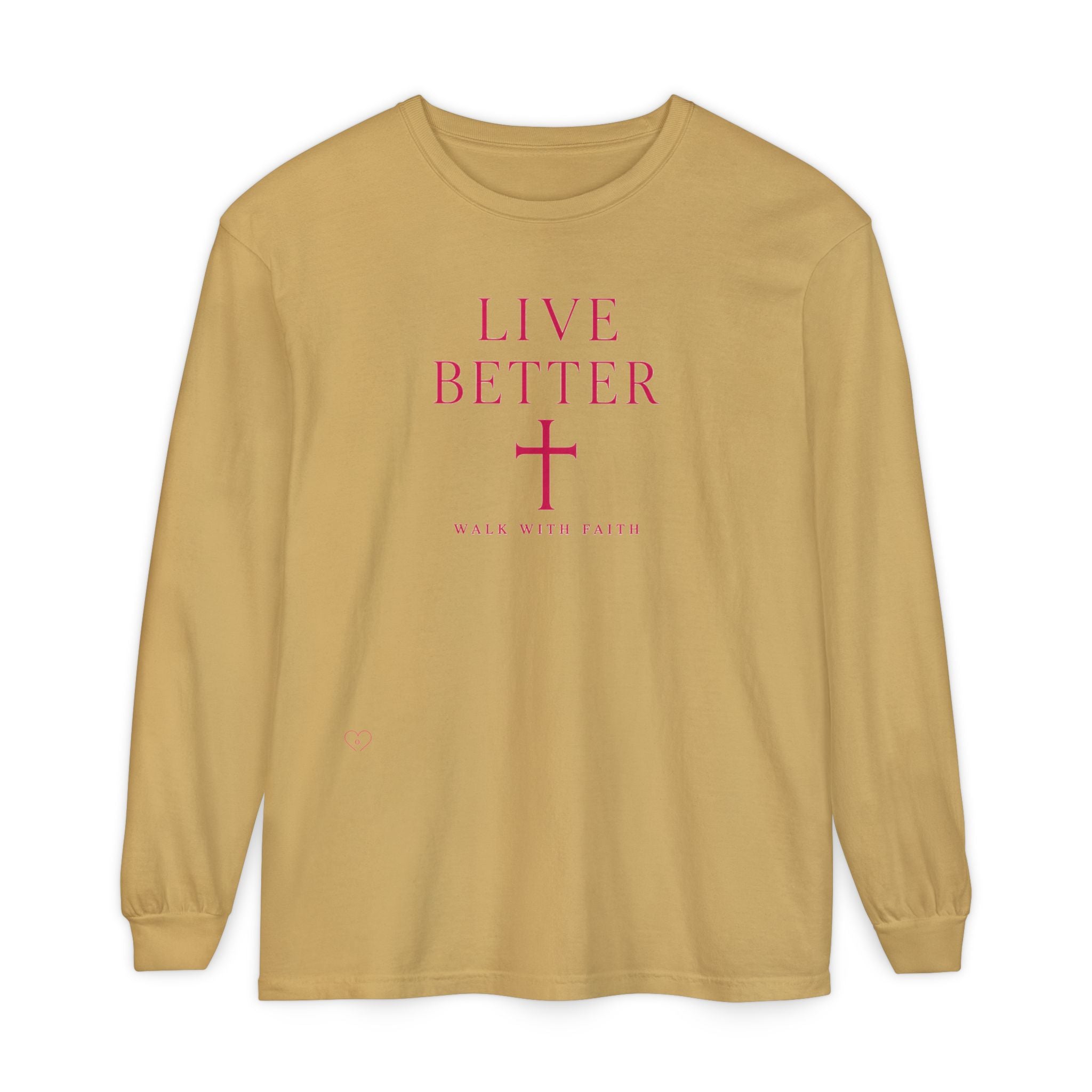 Camiseta de manga larga unisex con cruz "Vive Mejor" — Camiseta cristiana "Camina con fe"