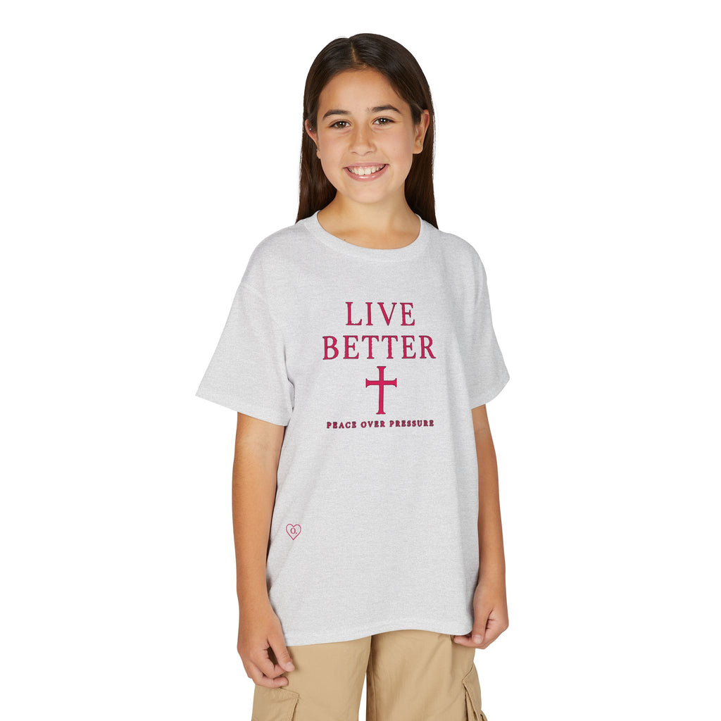 Camiseta juvenil "Vive mejor la paz que la presión" - Pink Faith