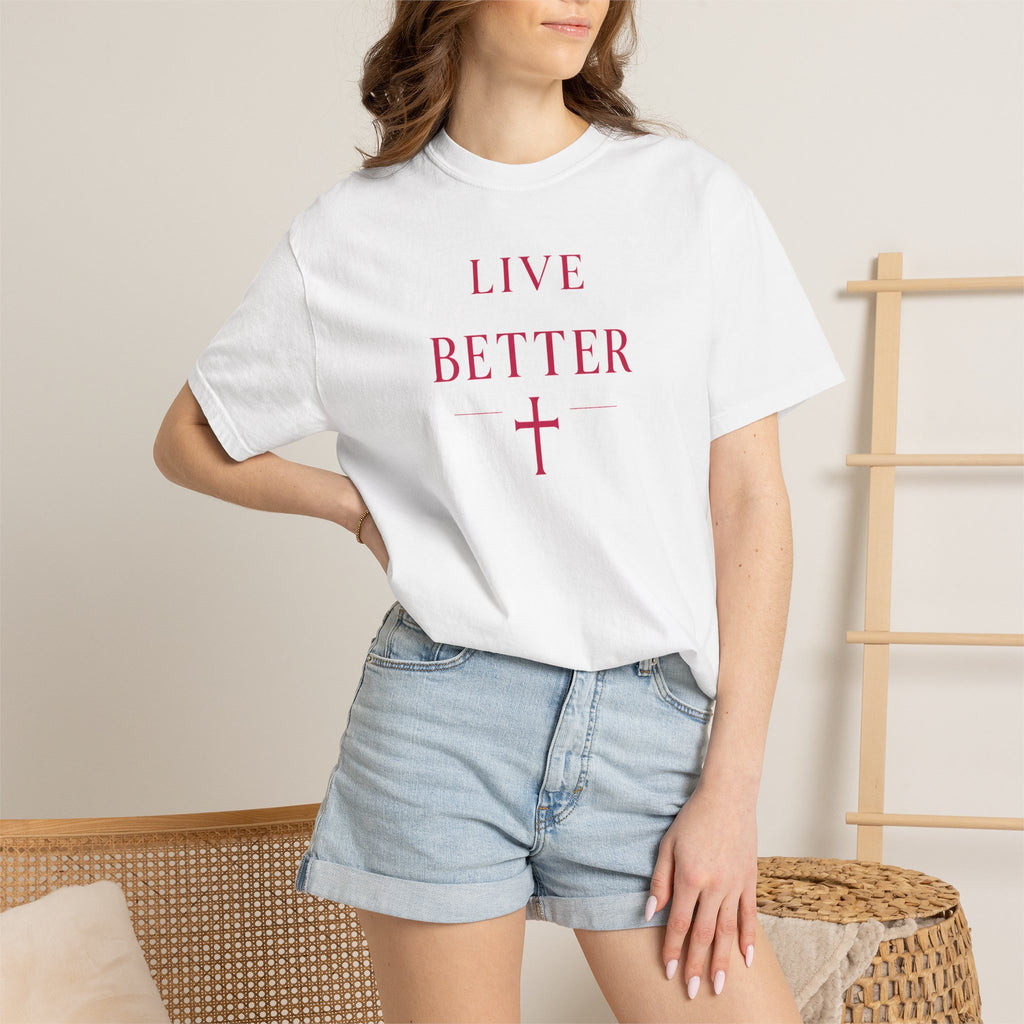 Camiseta "Live Better" para hombre - Camiseta inspiradora minimalista con cruz