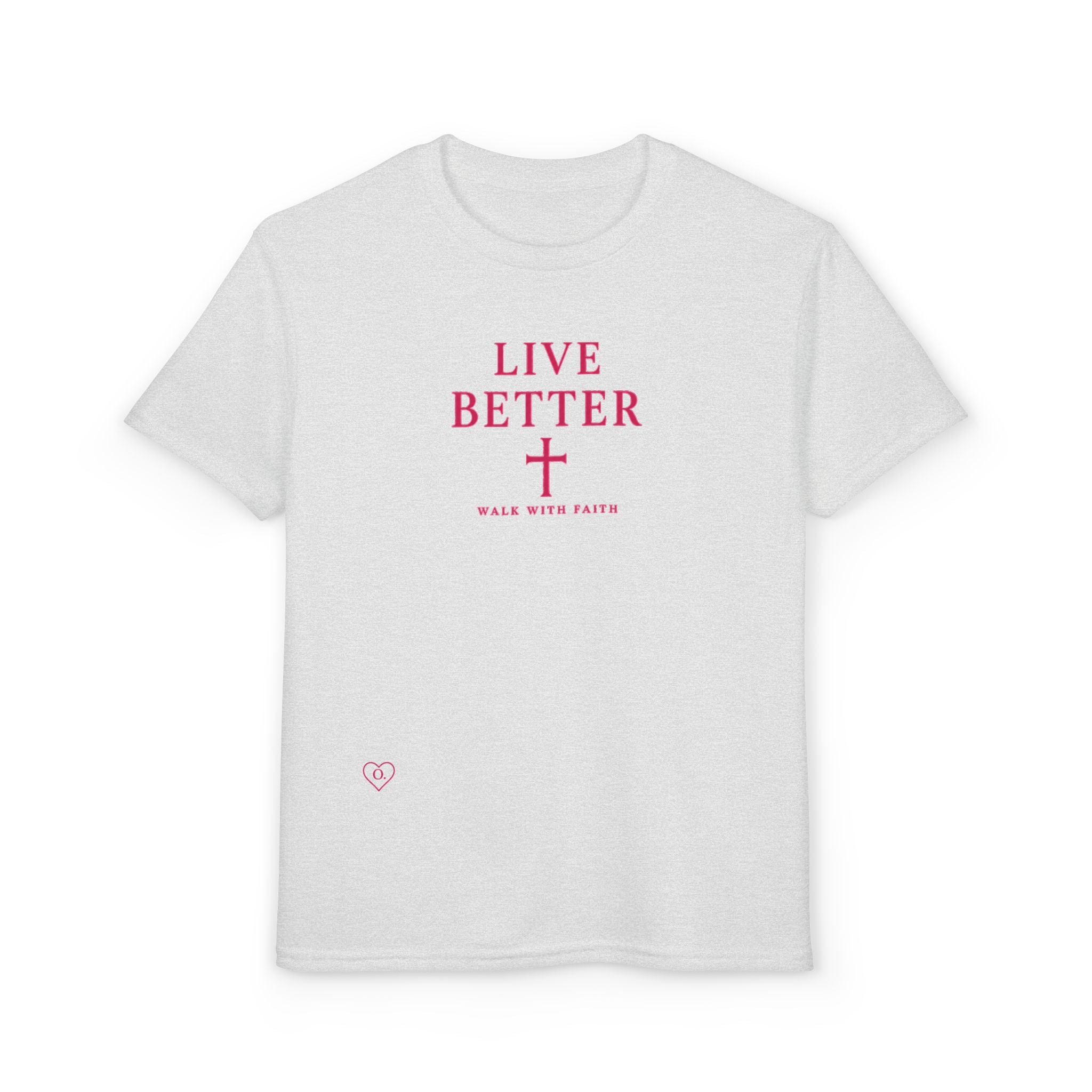 Camiseta juvenil — "Vive mejor, camina con fe" - Camiseta rosa con el lema "Fe"