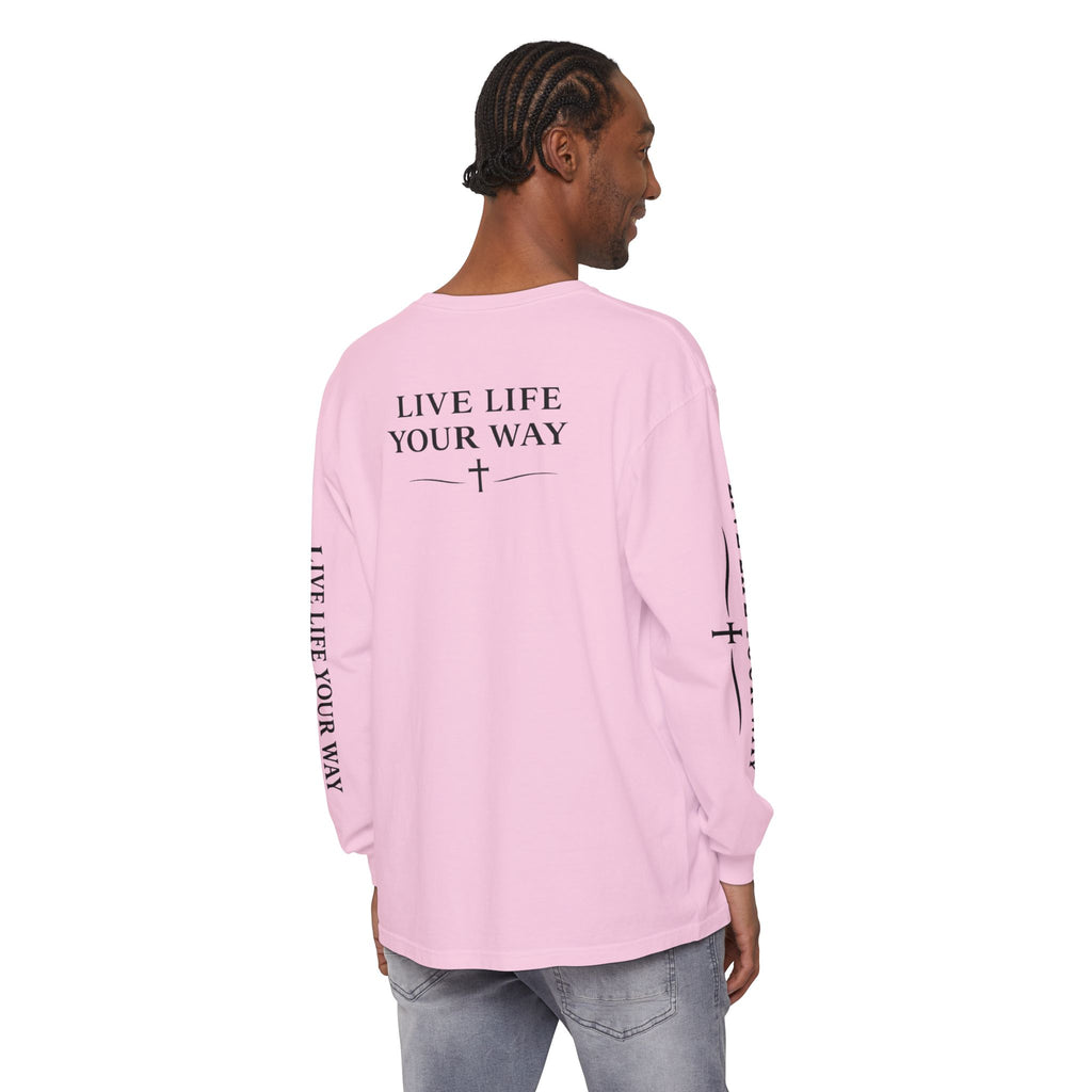 Camiseta de manga larga para hombre, "Vive la vida a tu manera", letras negras