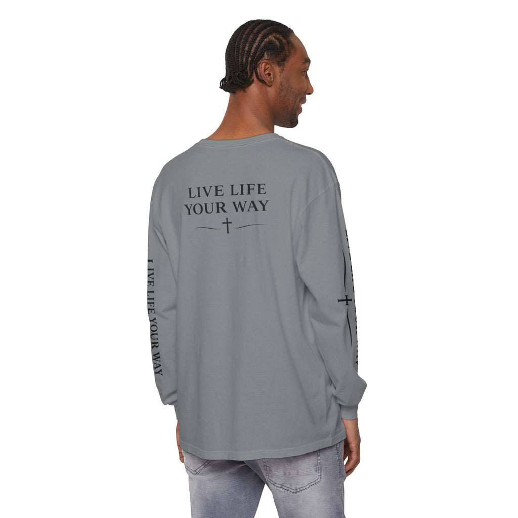 Camiseta de manga larga para hombre, "Vive la vida a tu manera", letras negras