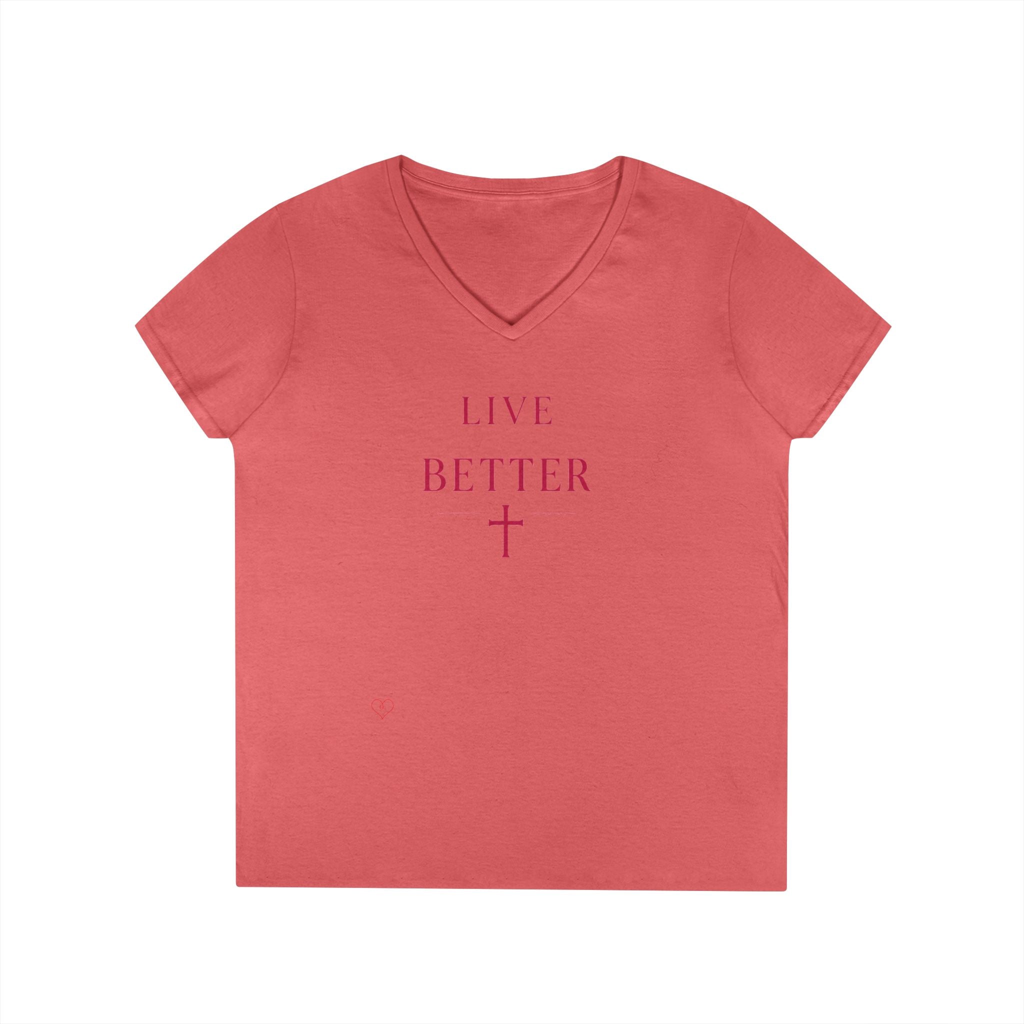 Camiseta con cuello en V "Vive Mejor" para mujer — Camiseta cristiana inspiradora femenina con cruz