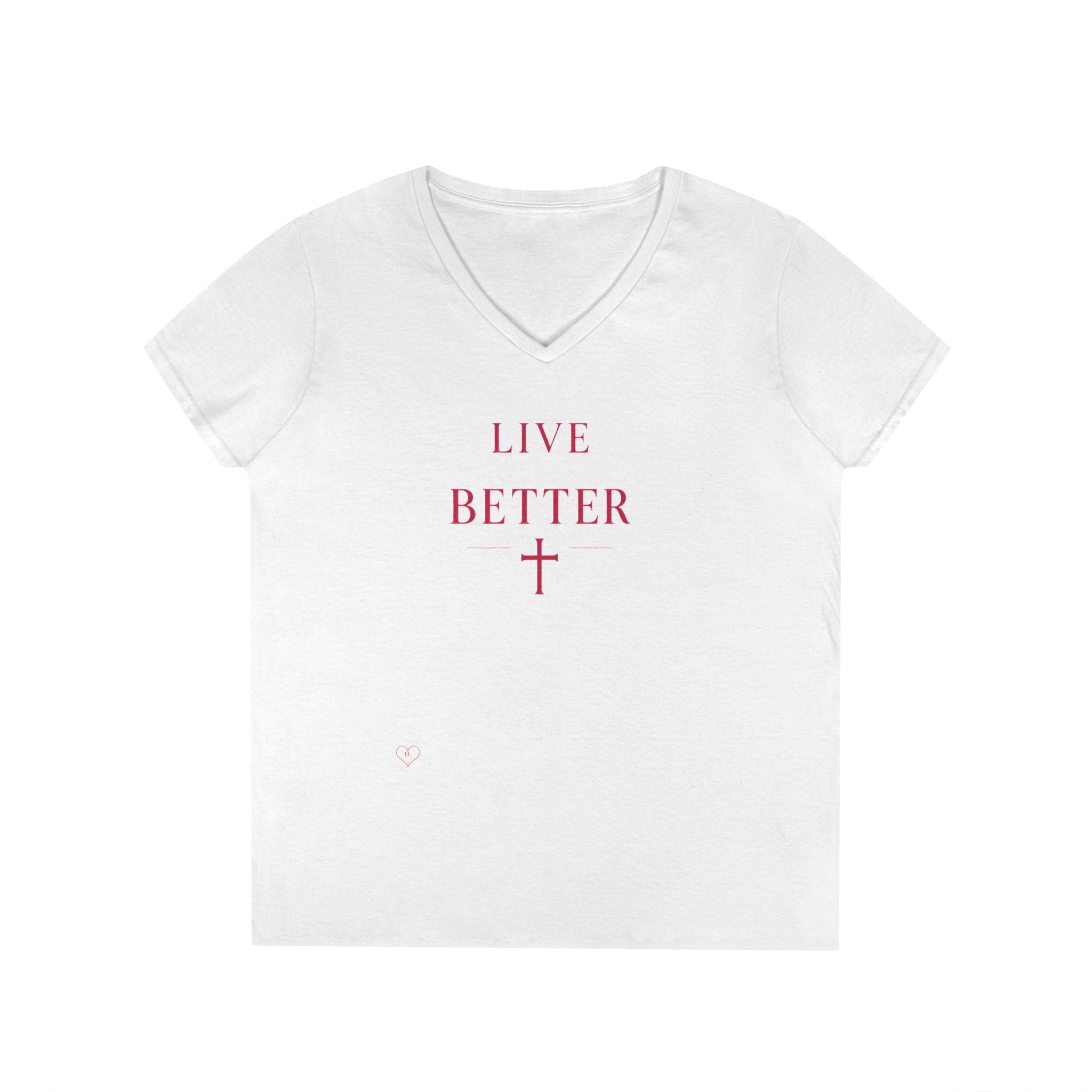 Camiseta con cuello en V "Vive Mejor" para mujer — Camiseta cristiana inspiradora femenina con cruz