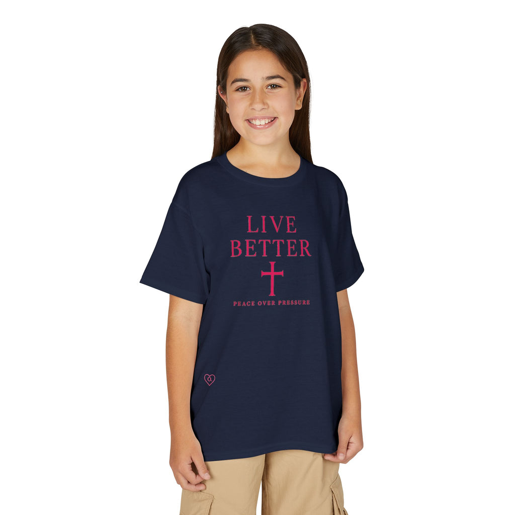 Camiseta juvenil "Vive mejor la paz que la presión" - Pink Faith