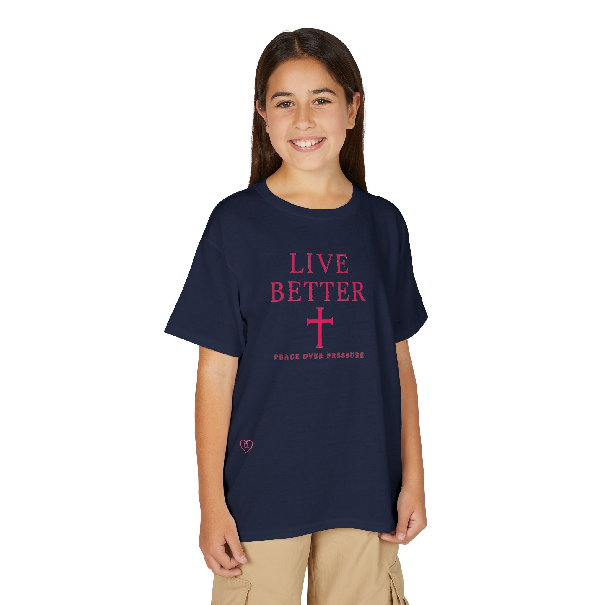 Camiseta juvenil "Vive mejor la paz que la presión" - Pink Faith