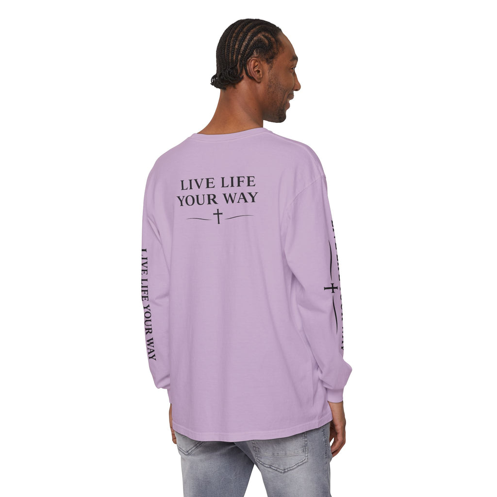 Camiseta de manga larga para hombre, "Vive la vida a tu manera", letras negras
