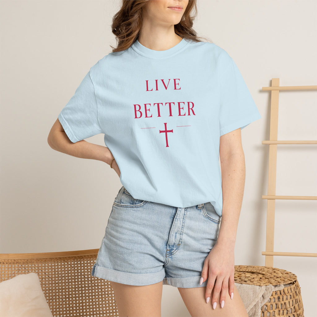 Camiseta "Live Better" para hombre - Camiseta inspiradora minimalista con cruz