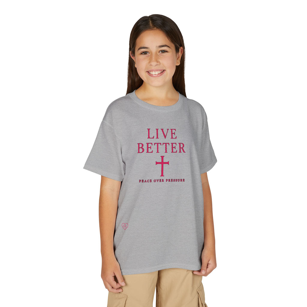Camiseta juvenil "Vive mejor la paz que la presión" - Pink Faith